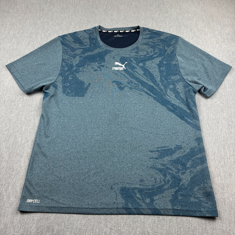 Puma Shirt Mens 3XL XXXL Blue Short Sleeve Marble Drycell Training Workout‎ Gym